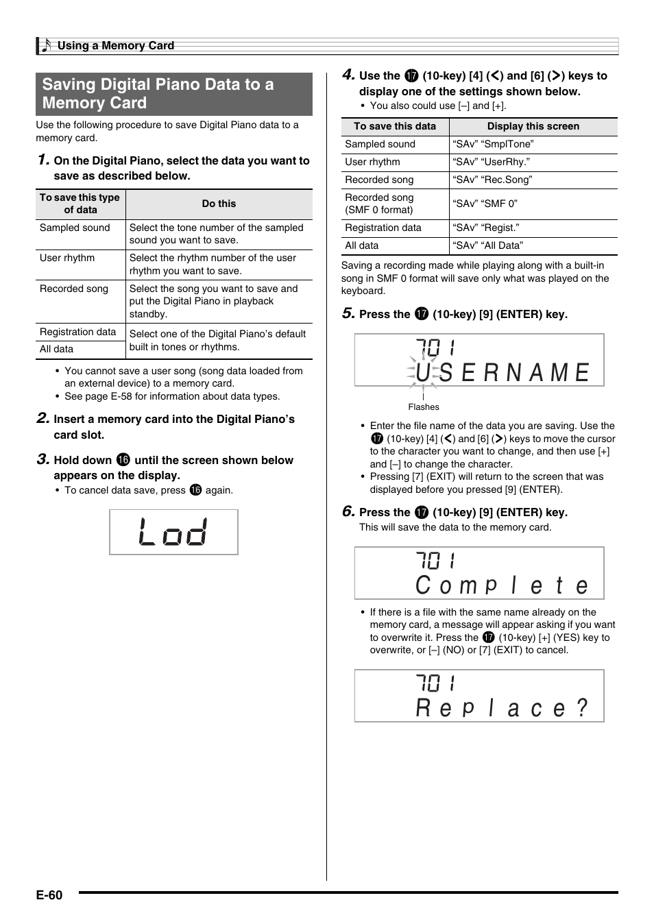 C o m, L a c e | Casio CDP-220R User Manual | Page 62 / 80