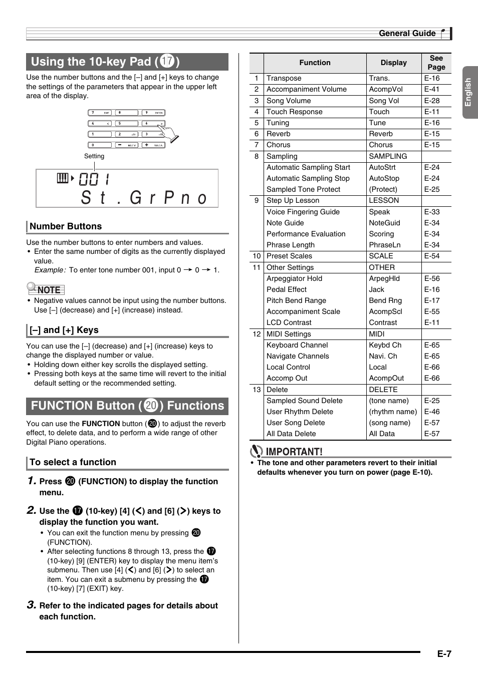 Using the 10-key pad, Function button, Functions | Casio CDP-220R User Manual | Page 9 / 80