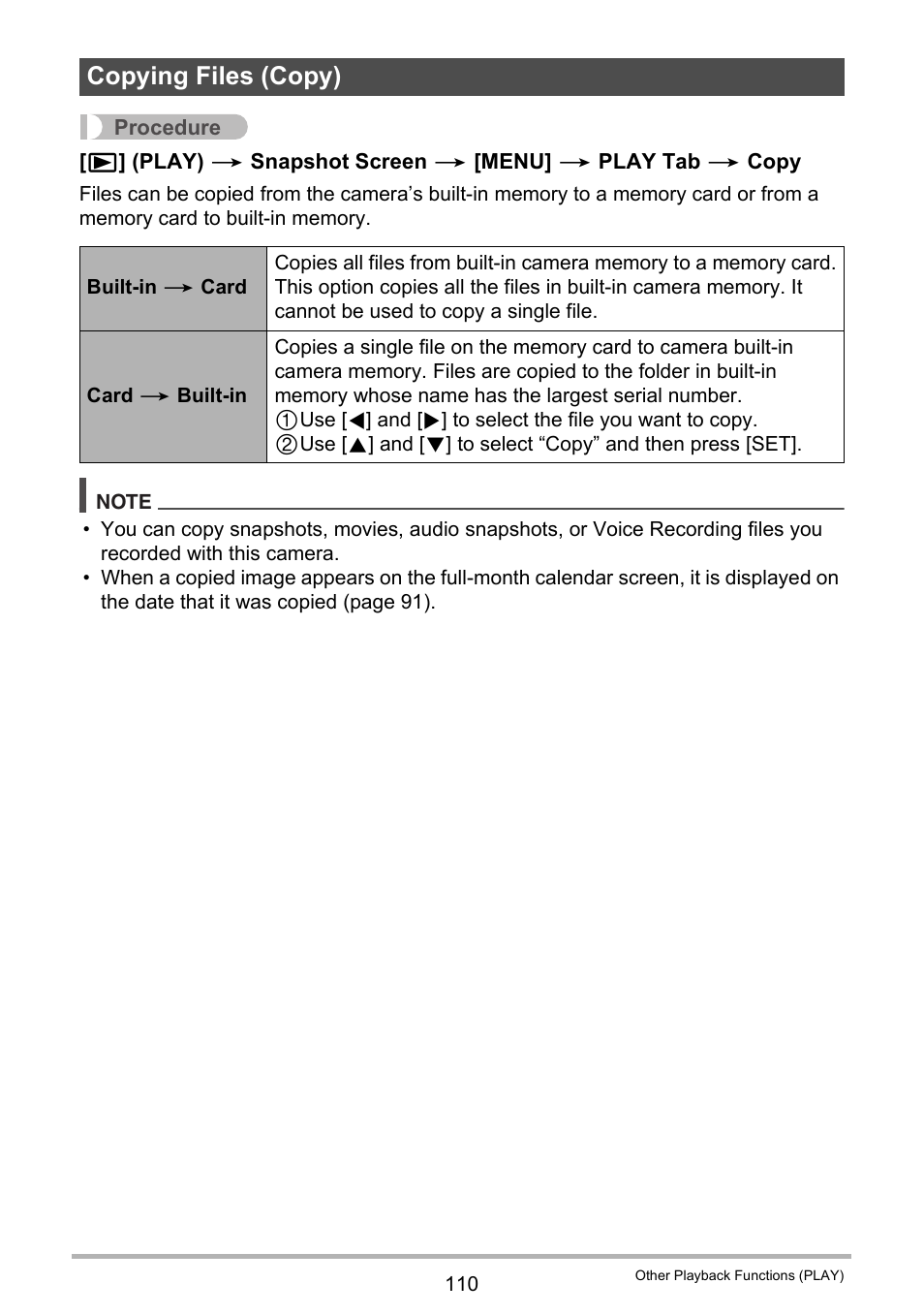 Copying files (copy) | Casio EX-Z280 User Manual | Page 110 / 194