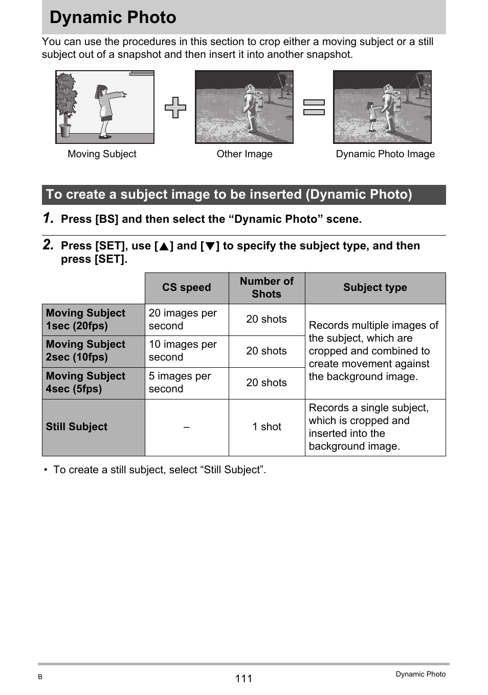 Dynamic photo | Casio EX-Z280 User Manual | Page 111 / 194