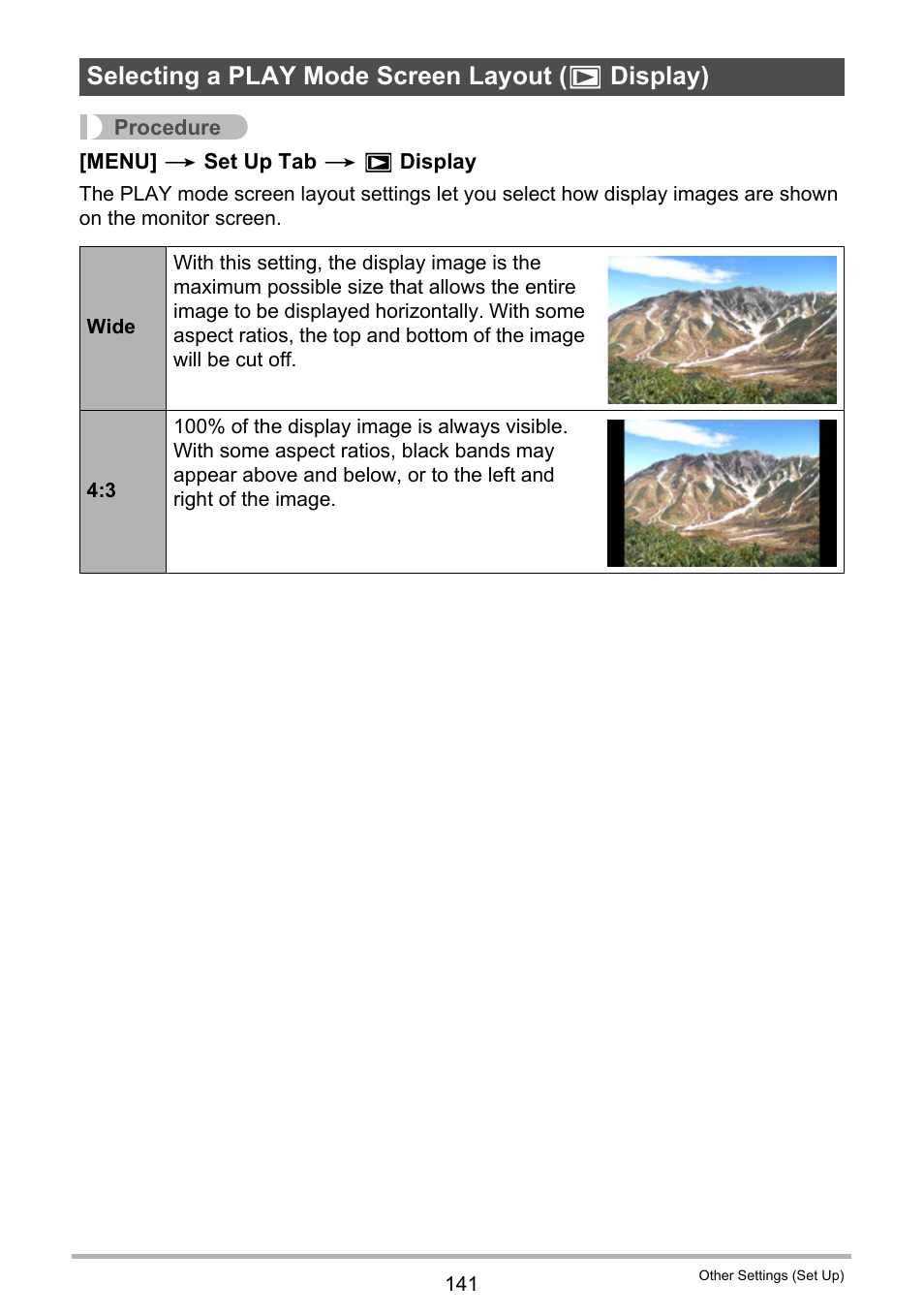 Selecting a play mode screen layout (> display), Selecting a play mode screen layout ( p display) | Casio EX-Z280 User Manual | Page 141 / 194