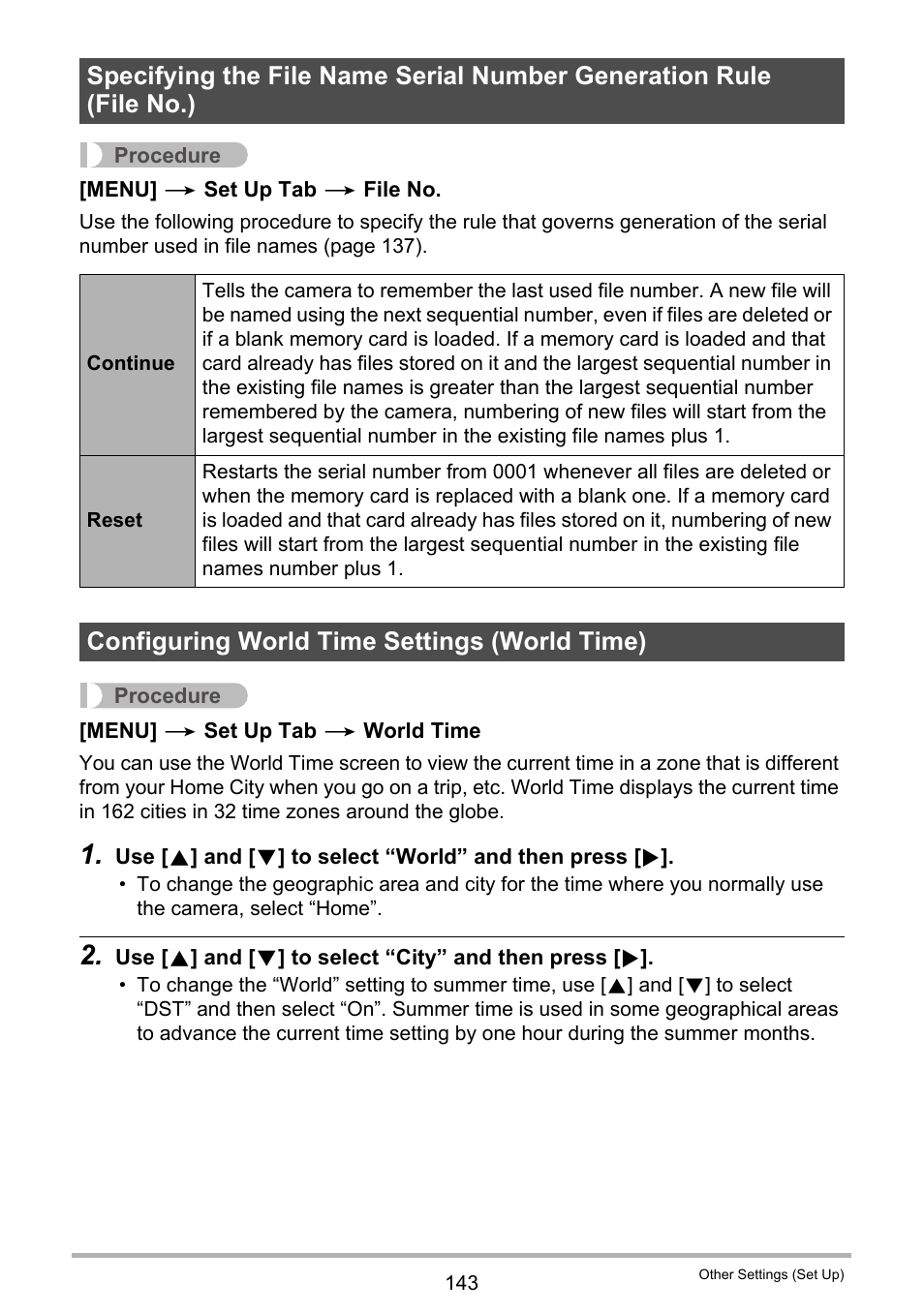 Configuring world time settings (world time) | Casio EX-Z280 User Manual | Page 143 / 194