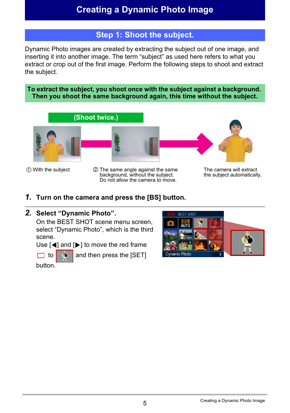 Creating a dynamic photo image, Step 1: shoot the subject | Casio EX-Z280 User Manual | Page 186 / 194