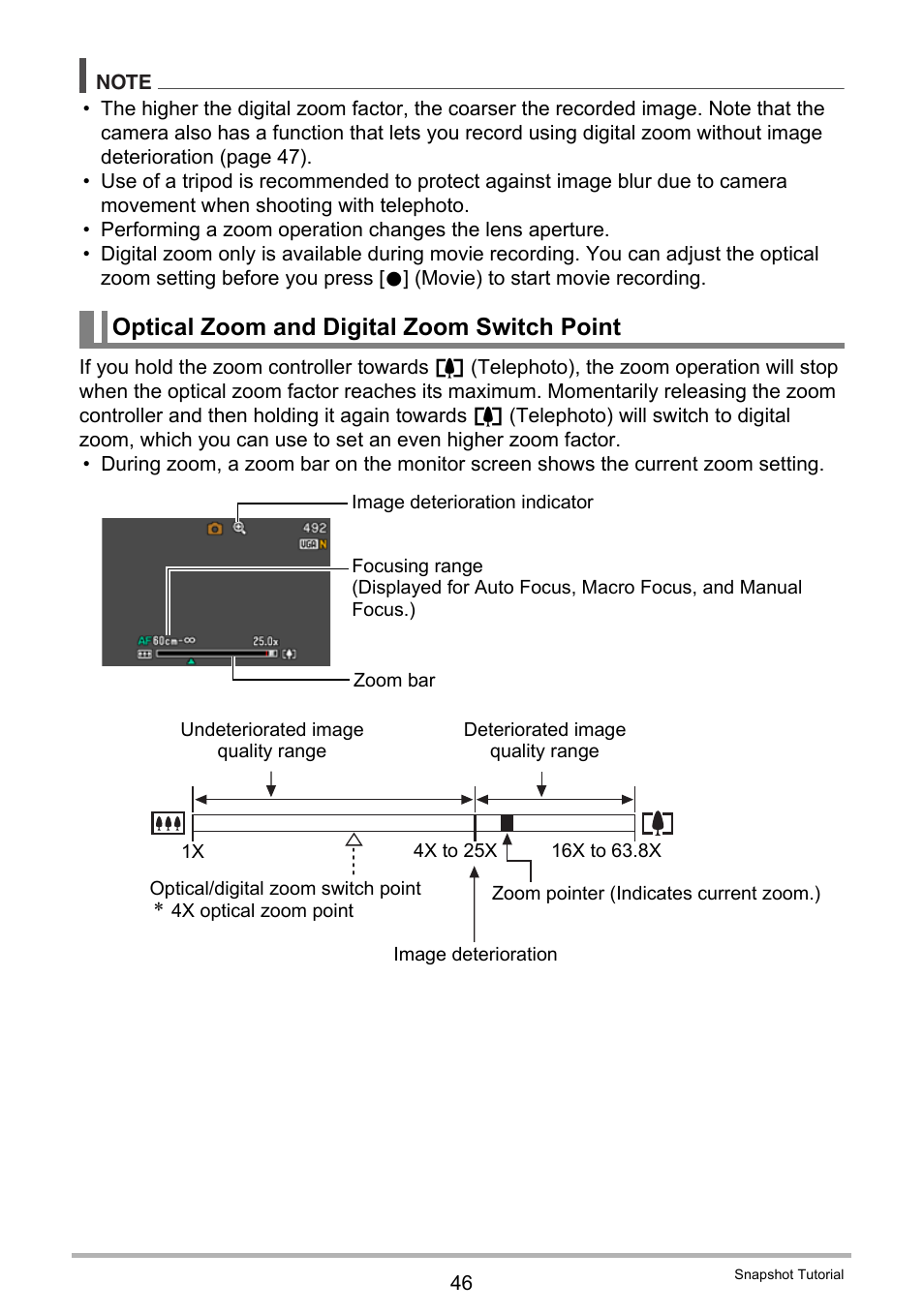 Optical zoom and digital zoom switch point | Casio EX-Z280 User Manual | Page 46 / 194