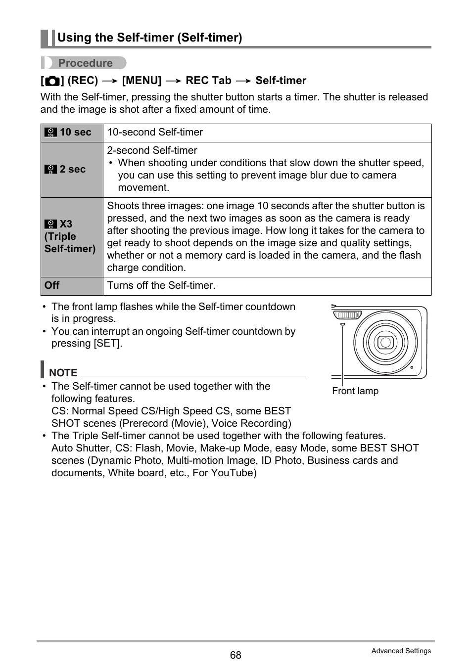 Using the self-timer (self-timer) | Casio EX-Z280 User Manual | Page 68 / 194