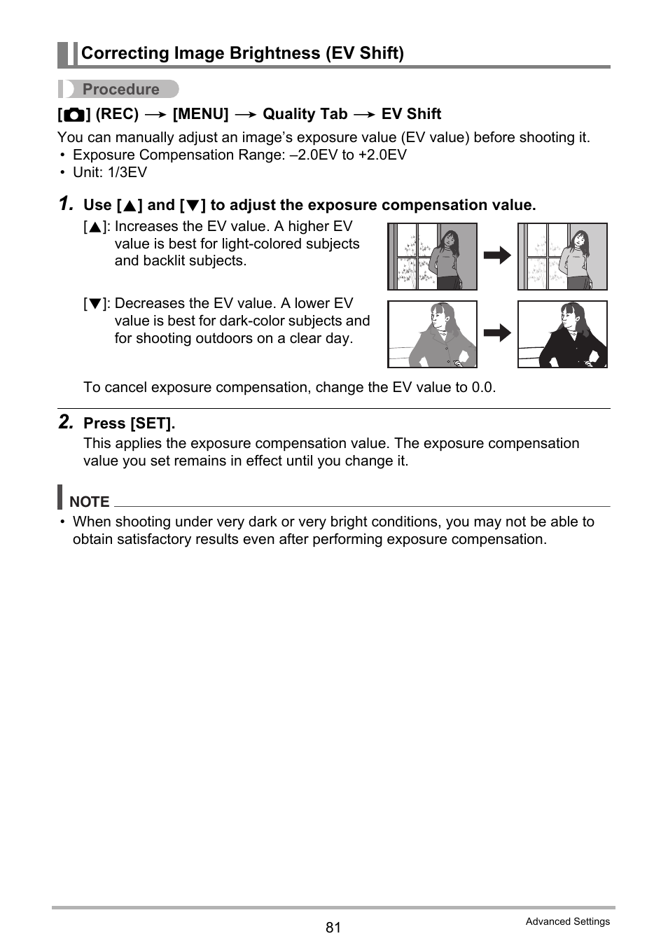 Correcting image brightness (ev shift) | Casio EX-Z280 User Manual | Page 81 / 194