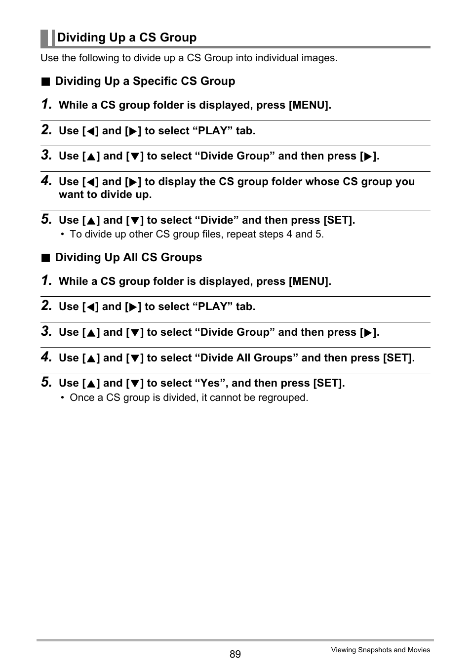 Dividing up a cs group | Casio EX-Z280 User Manual | Page 89 / 194