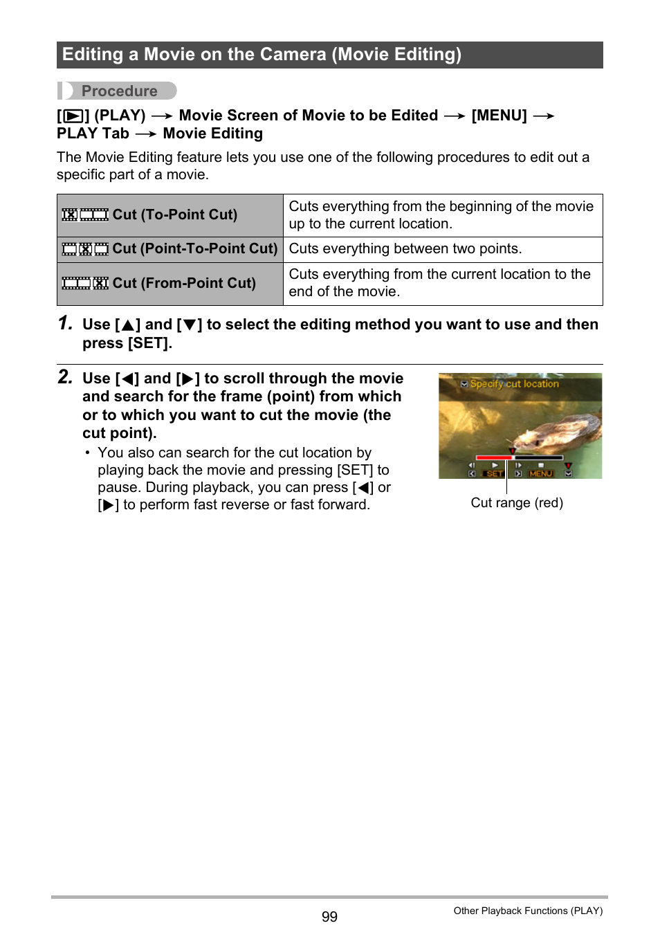 Editing a movie on the camera (movie editing) | Casio EX-Z280 User Manual | Page 99 / 194