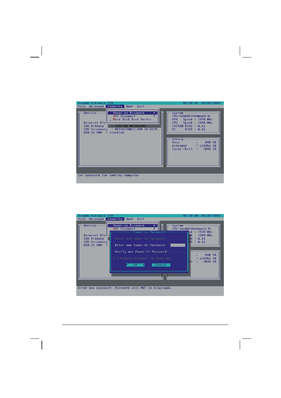 Security menu, Power-on password | Casio HK1223 User Manual | Page 99 / 147