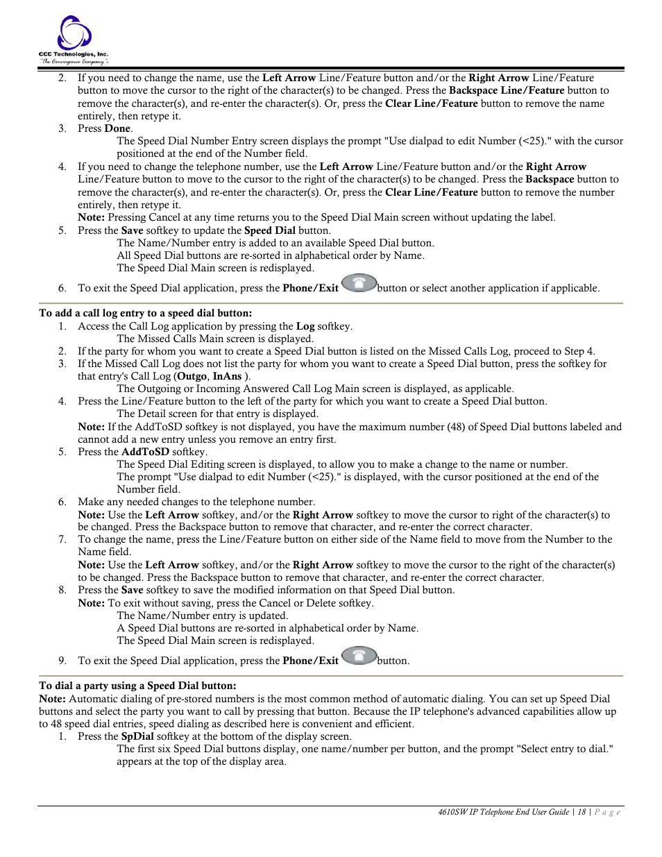 To add a call log entry to a speed dial button, To dial a party using a speed dial button | Avaya 4610SW User Manual | Page 18 / 24