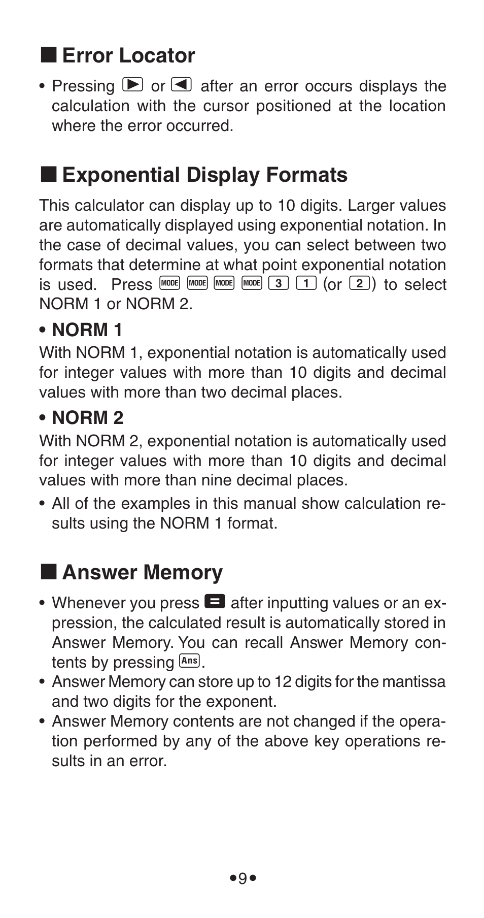 K error locator, K exponential display formats | Casio FX-115WA User Manual | Page 11 / 38