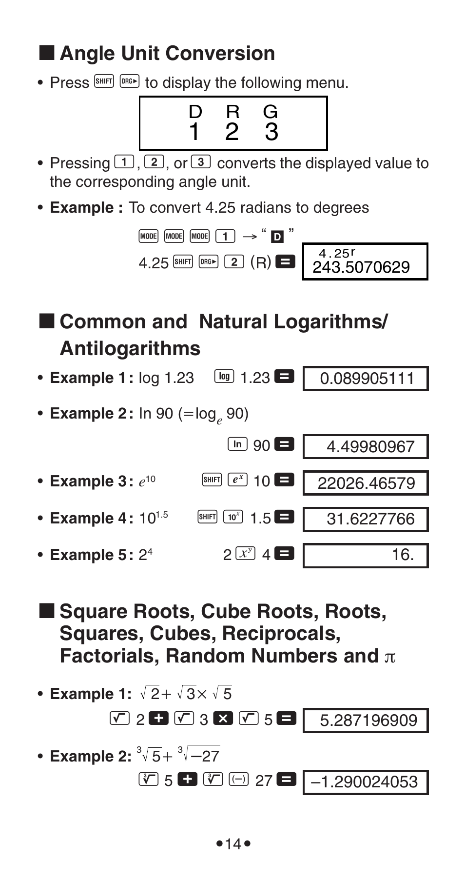K angle unit conversion, K common and natural logarithms/ antilogarithms | Casio FX-115WA User Manual | Page 16 / 38