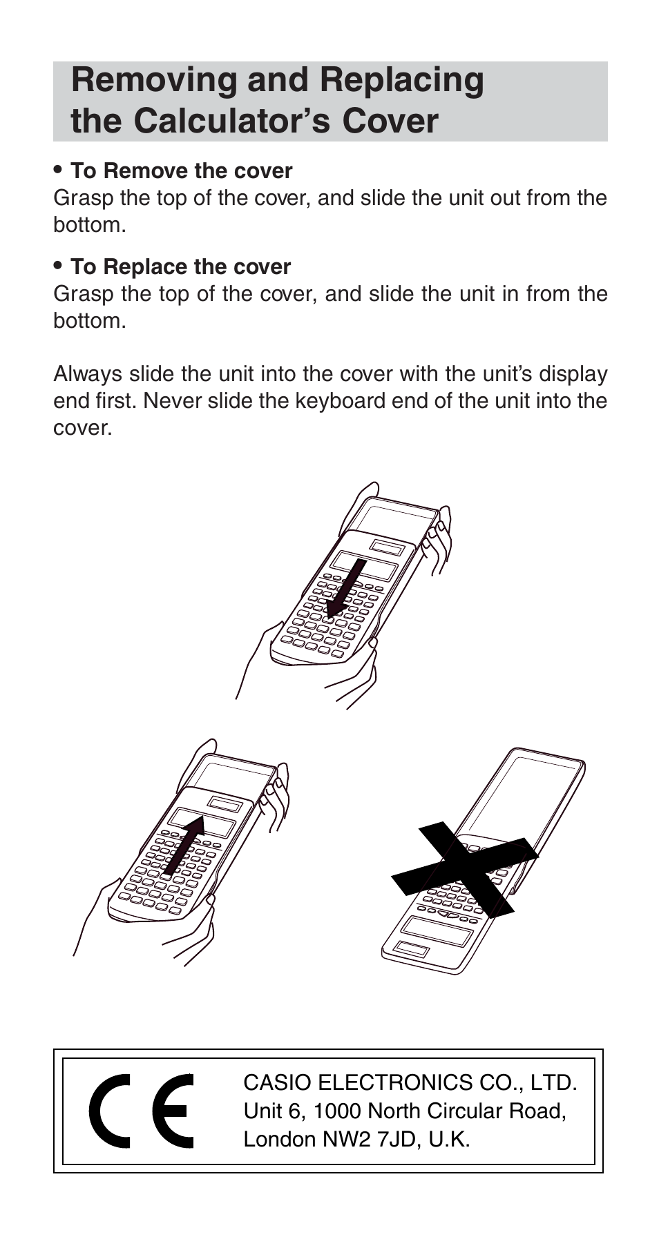 Removing and replacing the calculator’s cover | Casio FX-115WA User Manual | Page 2 / 38