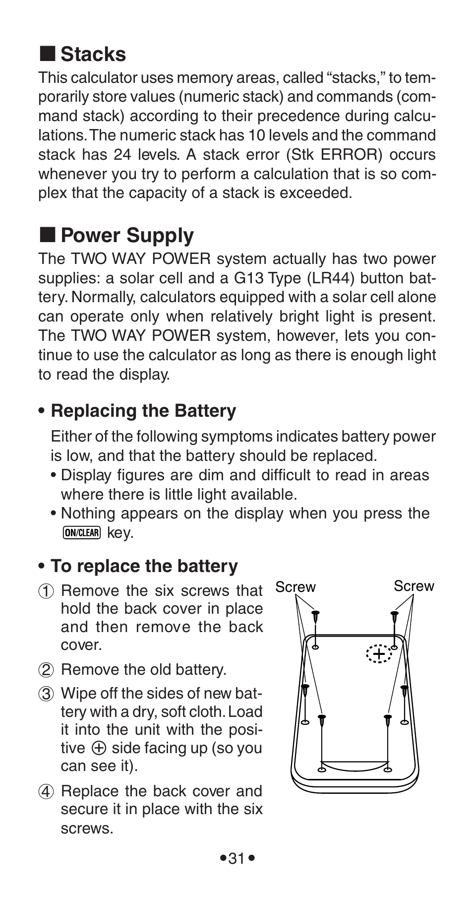 K stacks, K power supply | Casio FX-115WA User Manual | Page 33 / 38