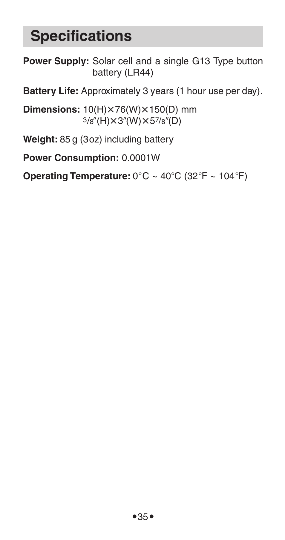 Specifications | Casio FX-115WA User Manual | Page 37 / 38