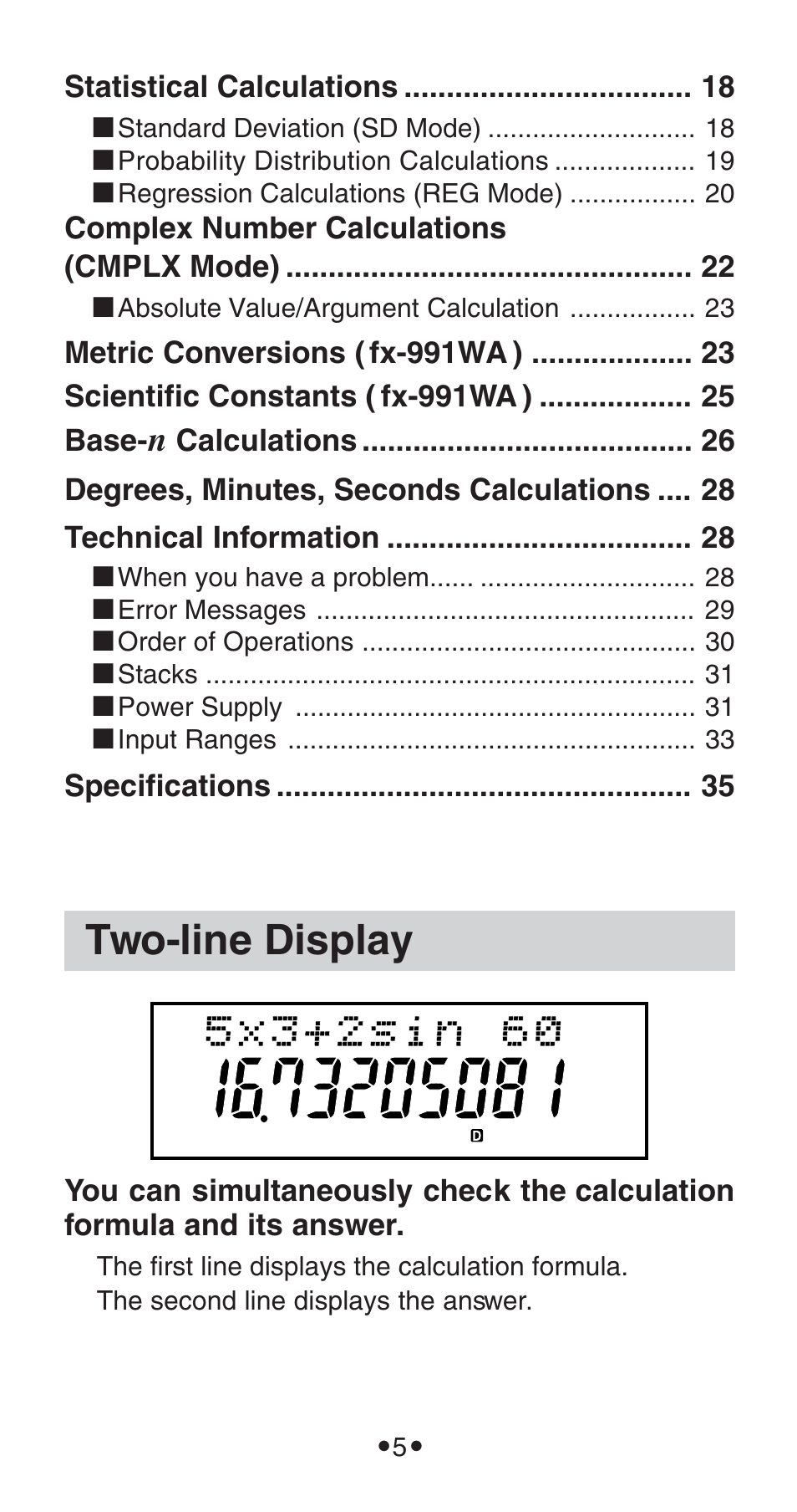 Two-line display | Casio FX-115WA User Manual | Page 7 / 38