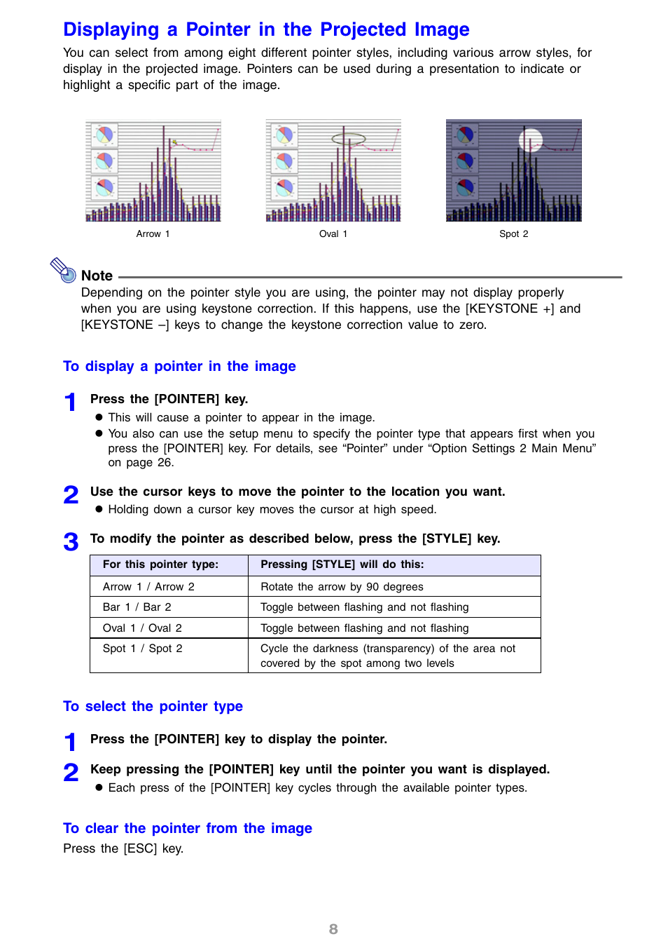Displaying a pointer in the projected image | Casio XJ-S31 User Manual | Page 8 / 34