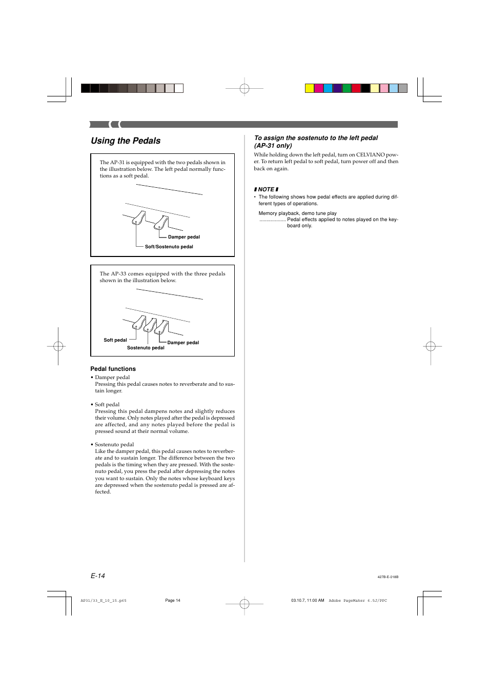 Using the pedals | Casio CELVIANO AP-33V User Manual | Page 18 / 50