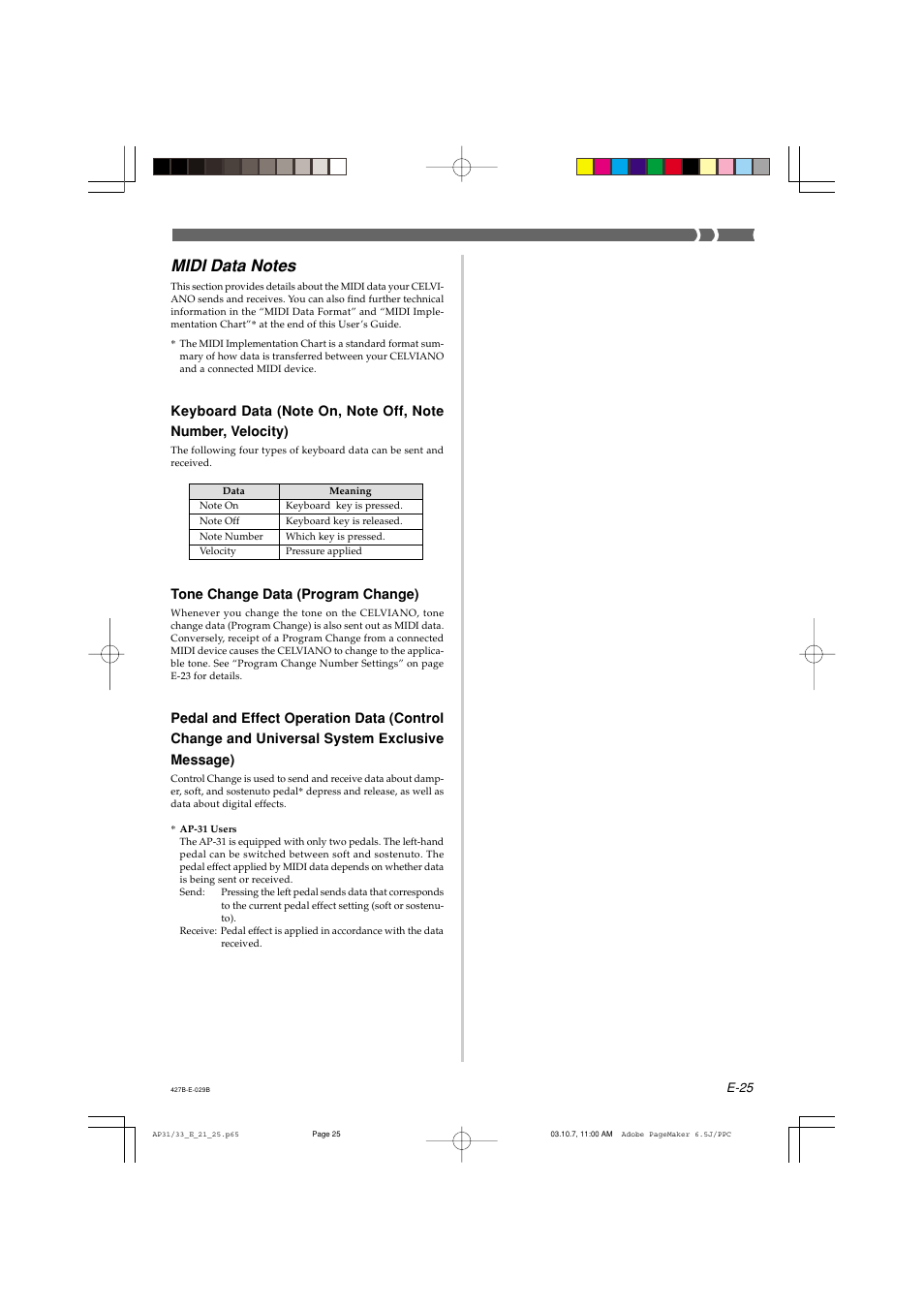 Tone change data (program change) | Casio CELVIANO AP-33V User Manual | Page 29 / 50