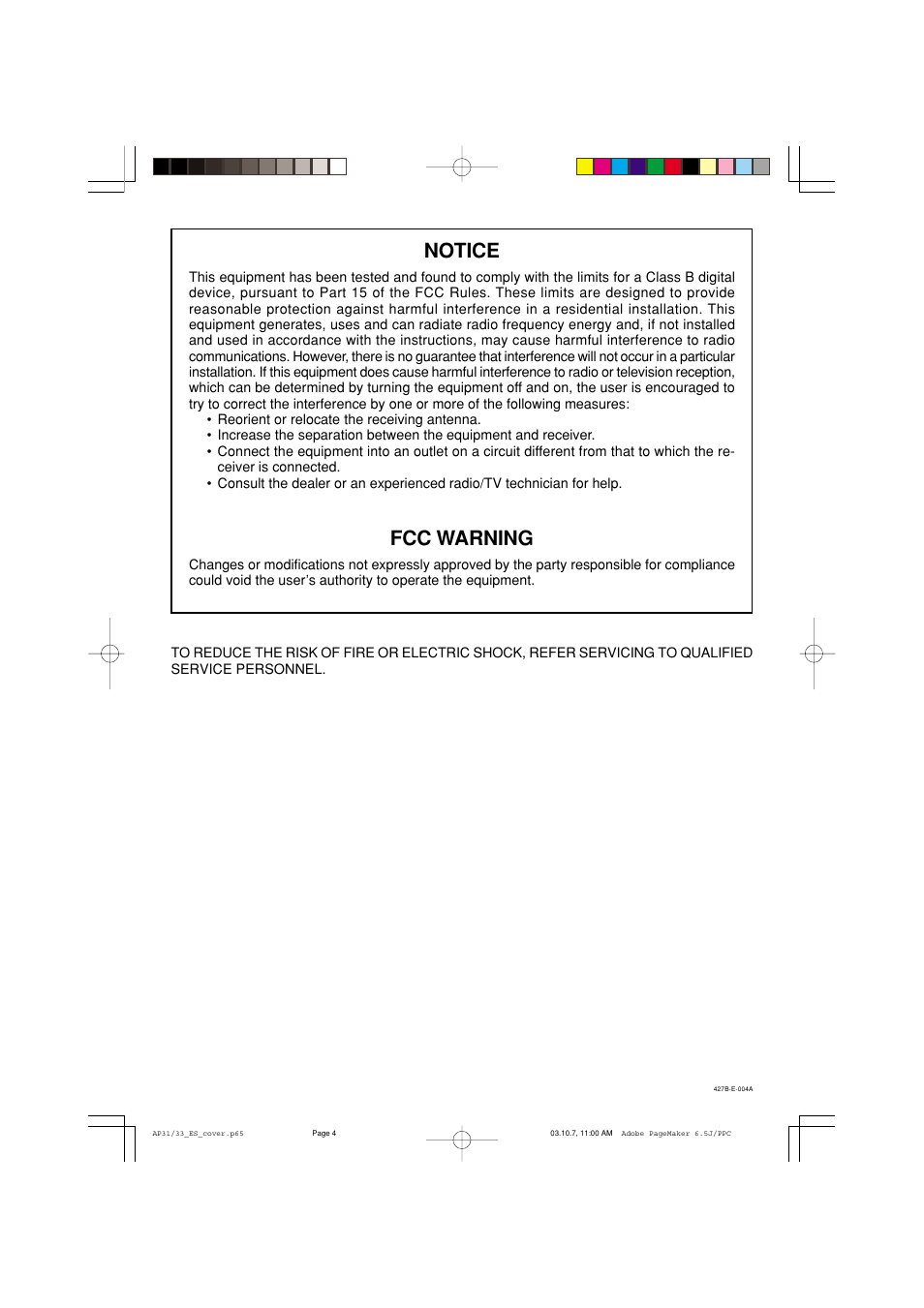 Notice, Fcc warning | Casio CELVIANO AP-33V User Manual | Page 4 / 50