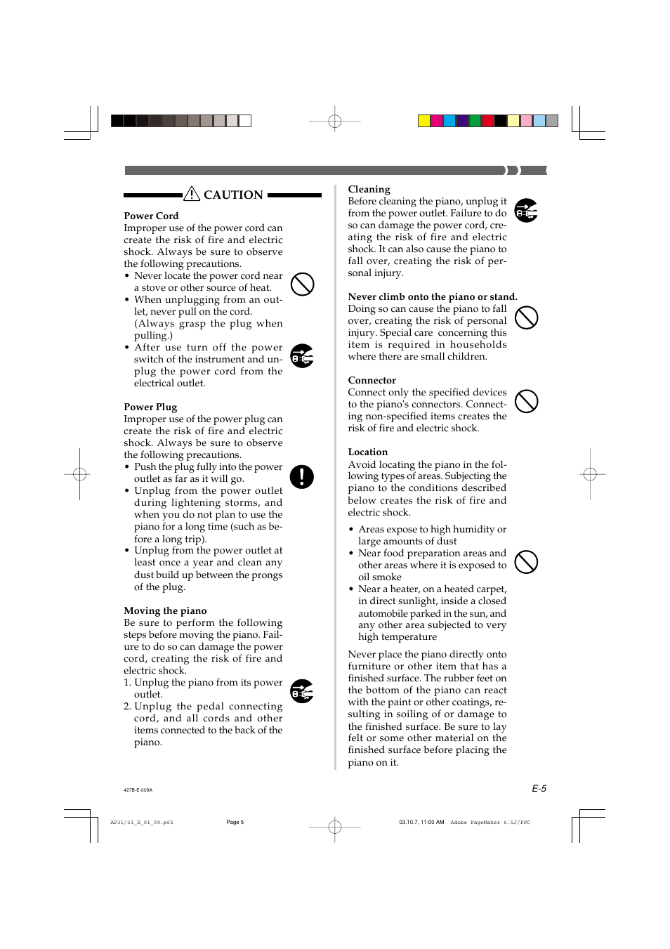 Caution | Casio CELVIANO AP-33V User Manual | Page 9 / 50