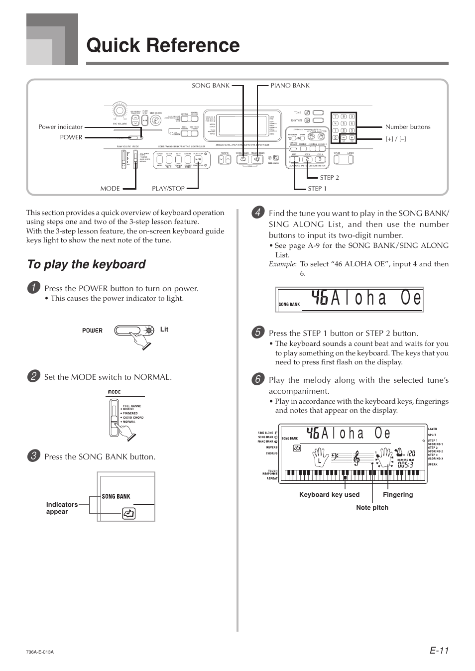 Quick reference | Casio CTK800ES1A User Manual | Page 13 / 69