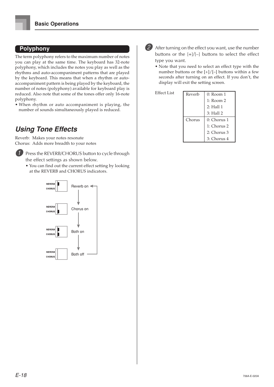 Using tone effects, Polyphony | Casio CTK800ES1A User Manual | Page 20 / 69