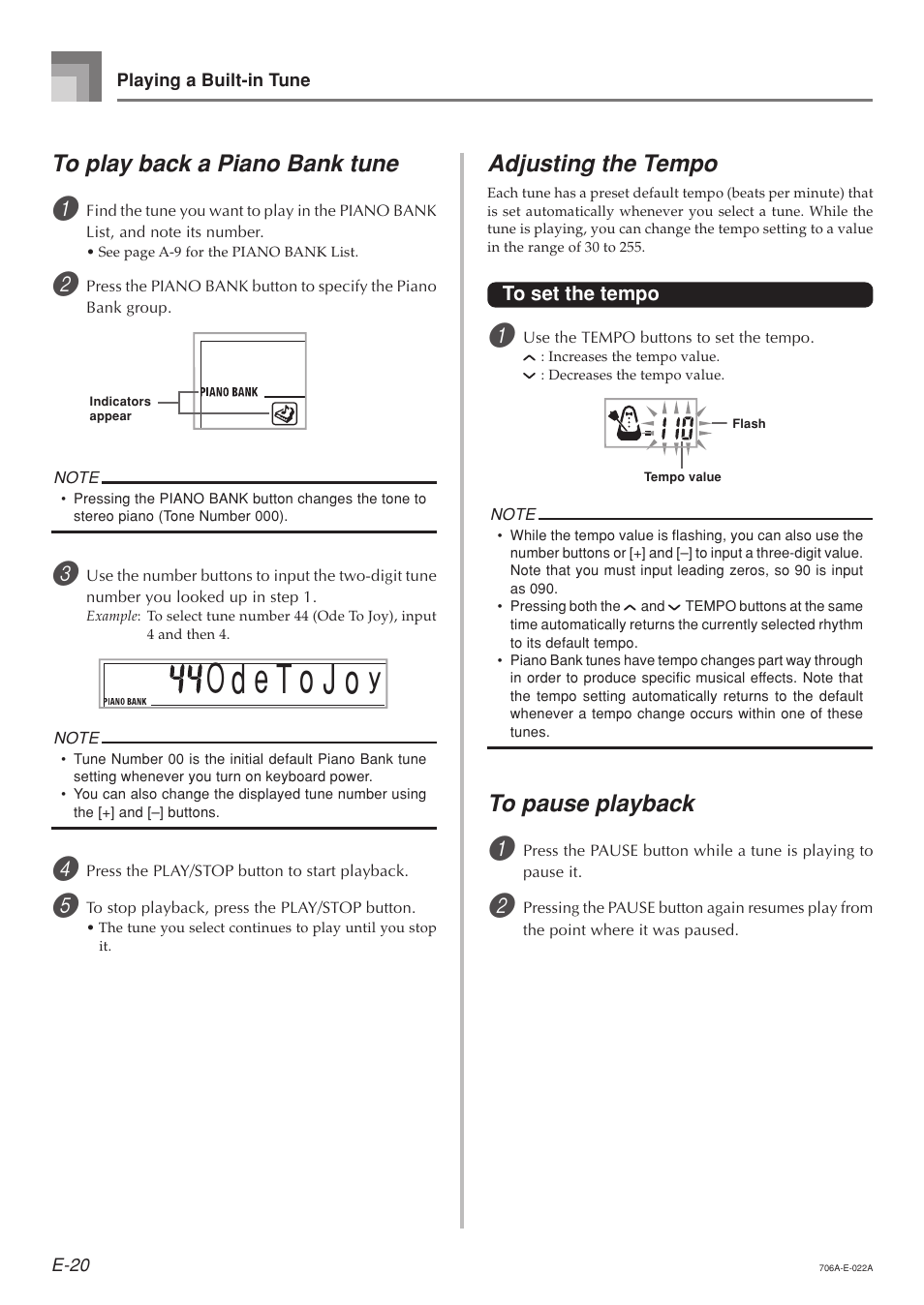 Adjusting the tempo | Casio CTK800ES1A User Manual | Page 22 / 69