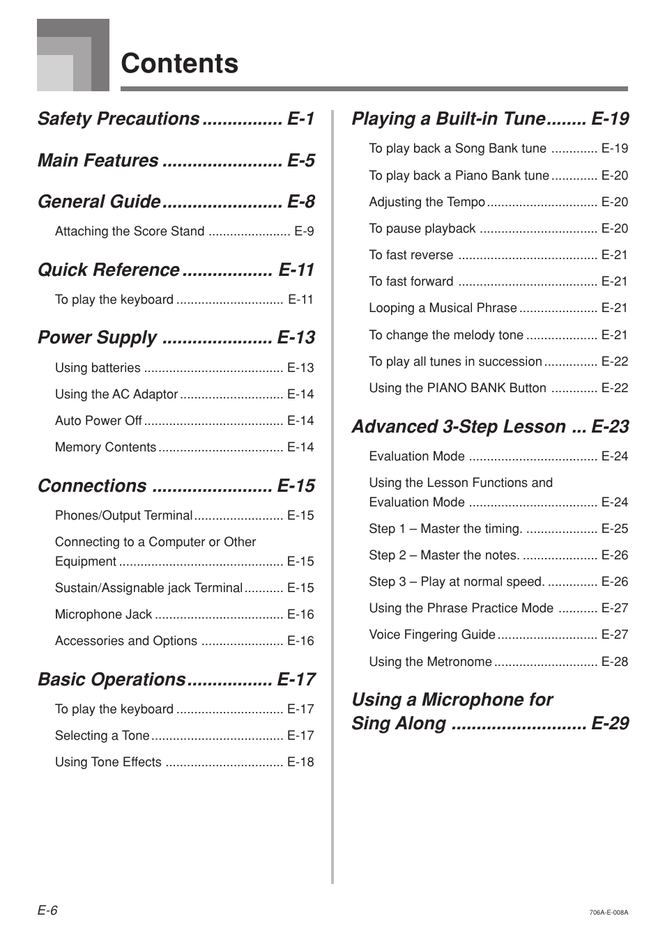 Casio CTK800ES1A User Manual | Page 8 / 69