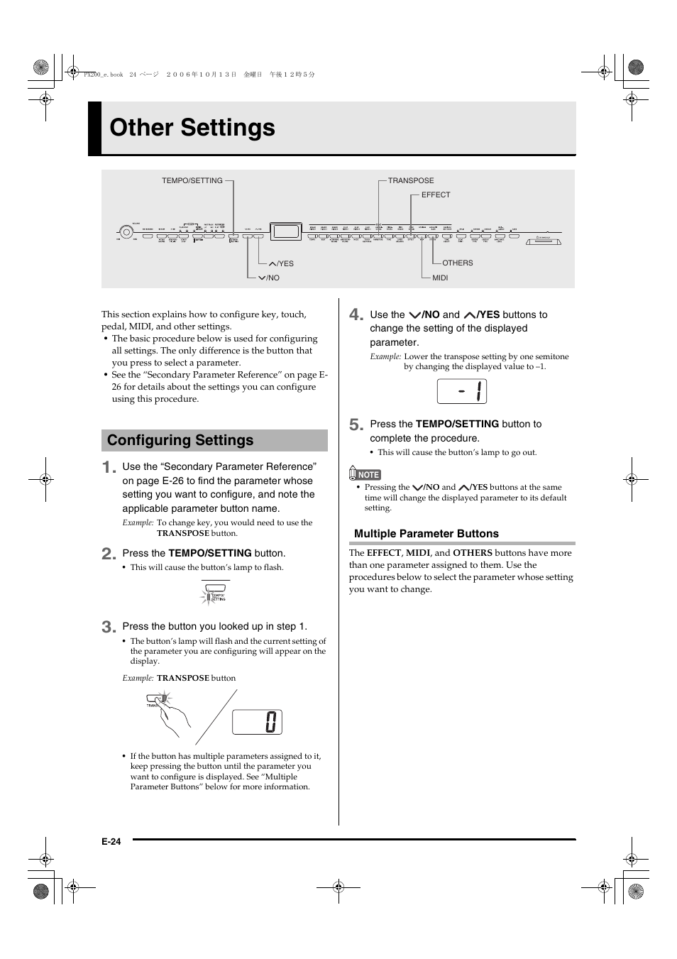 Other settings, Configuring settings | Casio PX200 User Manual | Page 26 / 50