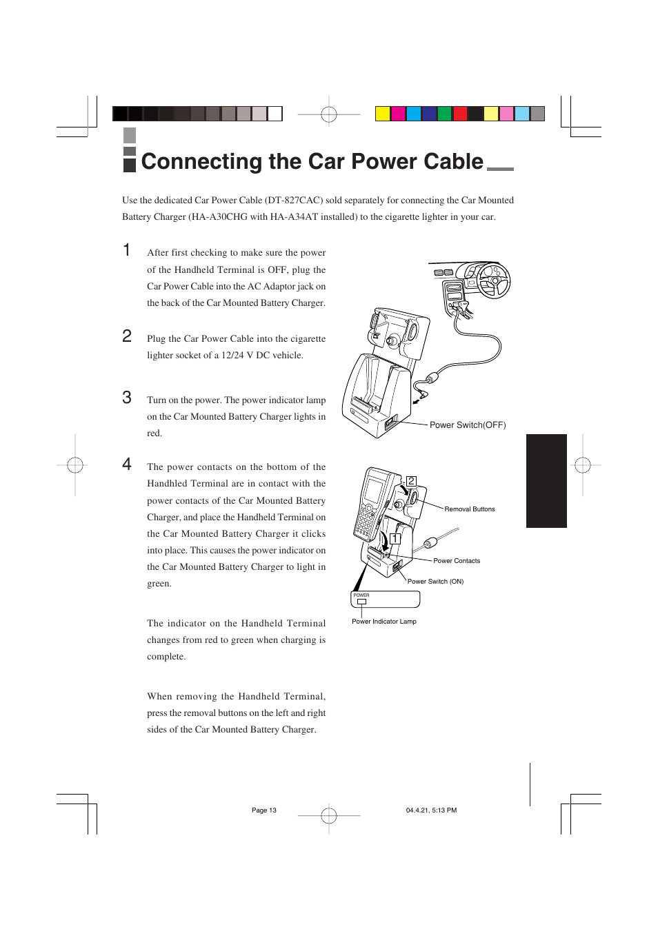 Connecting the car power cable | Casio HA-A34AT User Manual | Page 13 / 24