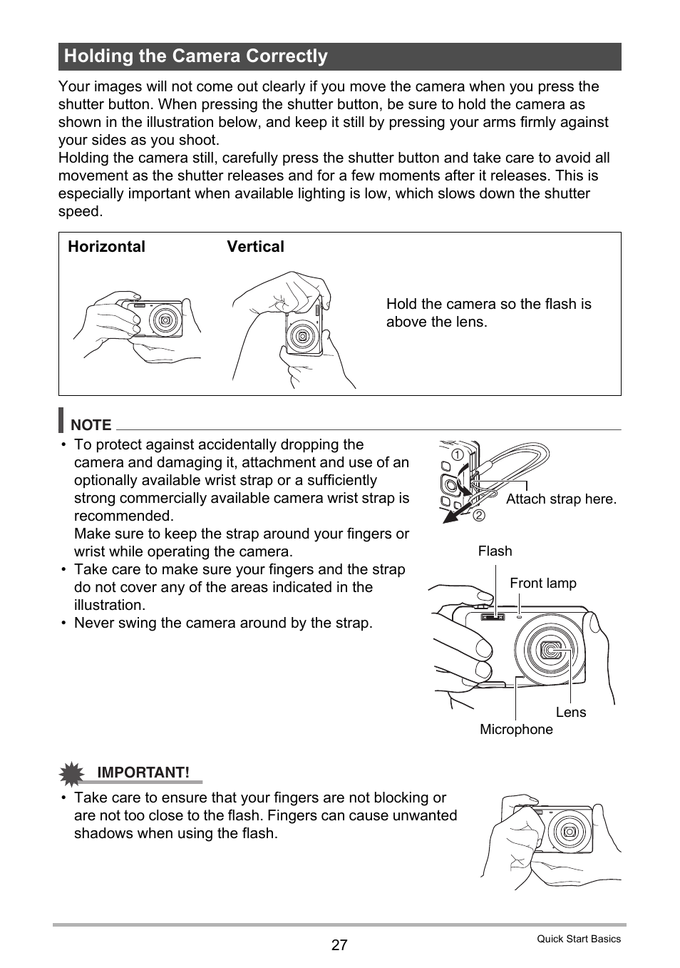 Holding the camera correctly | Casio EXILIM EX-Z88 User Manual | Page 27 / 139