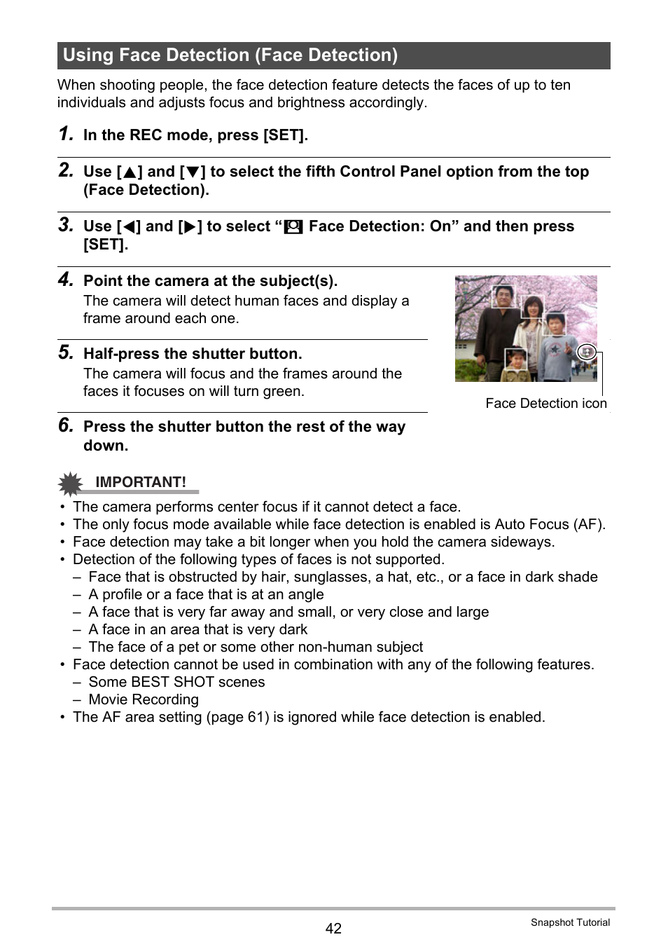 Using face detection (face detection) | Casio EXILIM EX-Z88 User Manual | Page 42 / 139