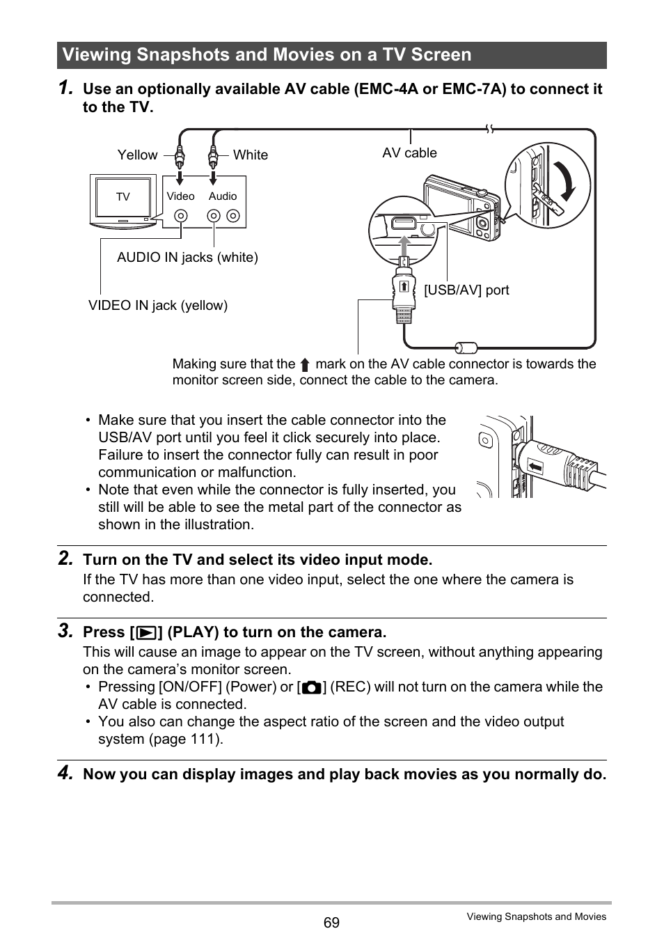 Viewing snapshots and movies on a tv screen | Casio EXILIM EX-Z88 User Manual | Page 69 / 139