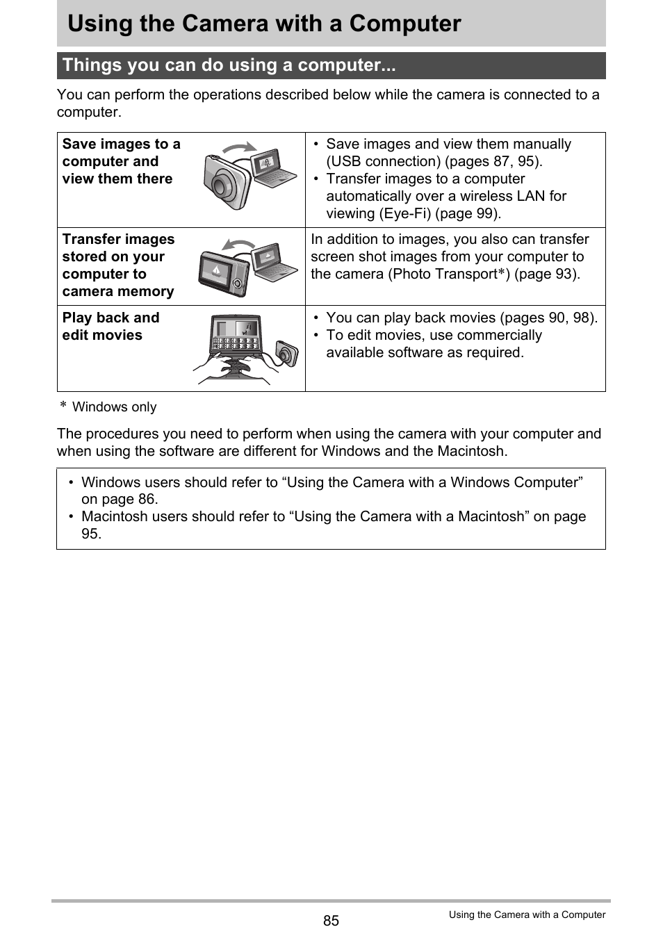 Using the camera with a computer, Things you can do using a computer | Casio EXILIM EX-Z88 User Manual | Page 85 / 139