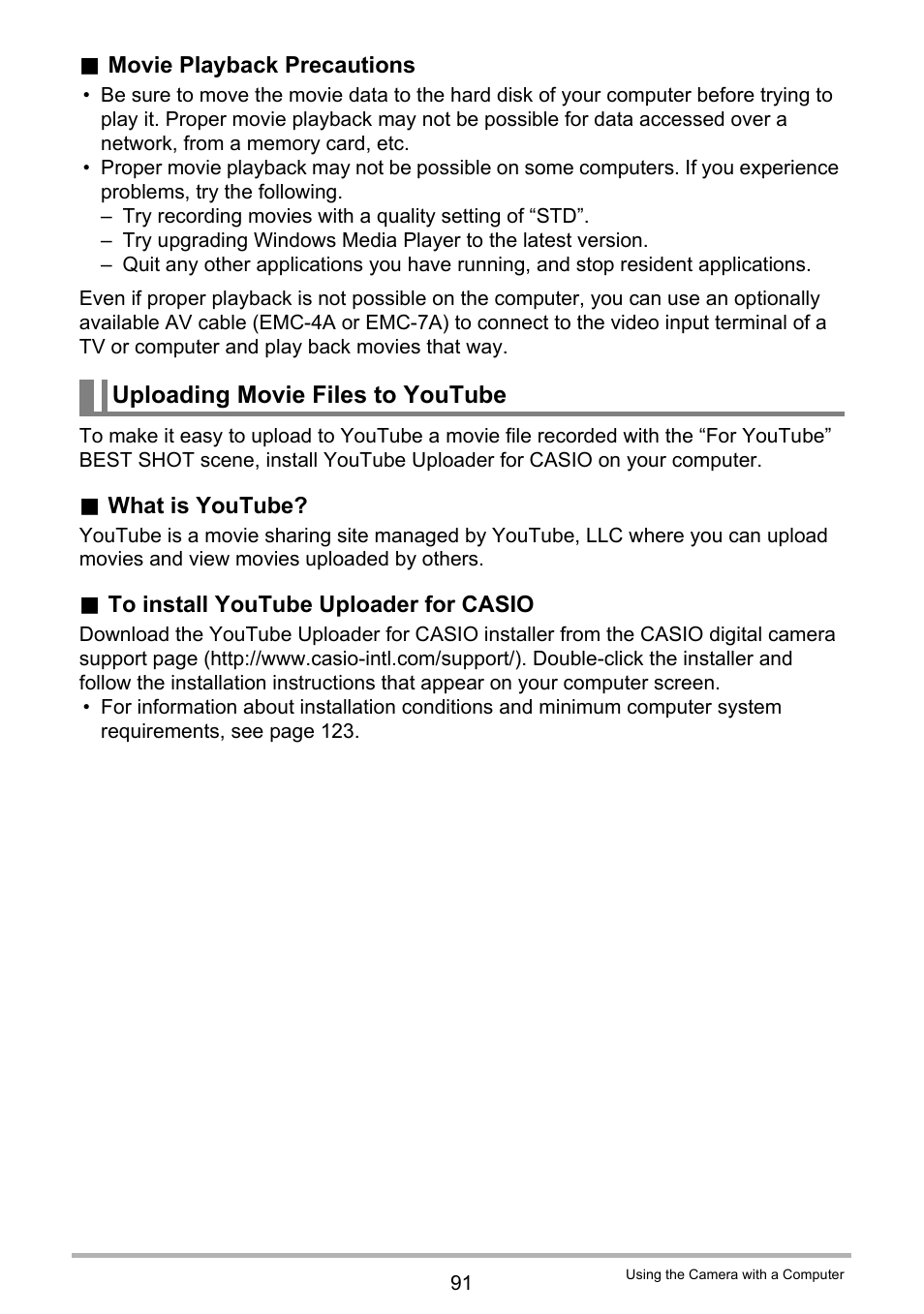 Uploading movie files to youtube | Casio EXILIM EX-Z88 User Manual | Page 91 / 139