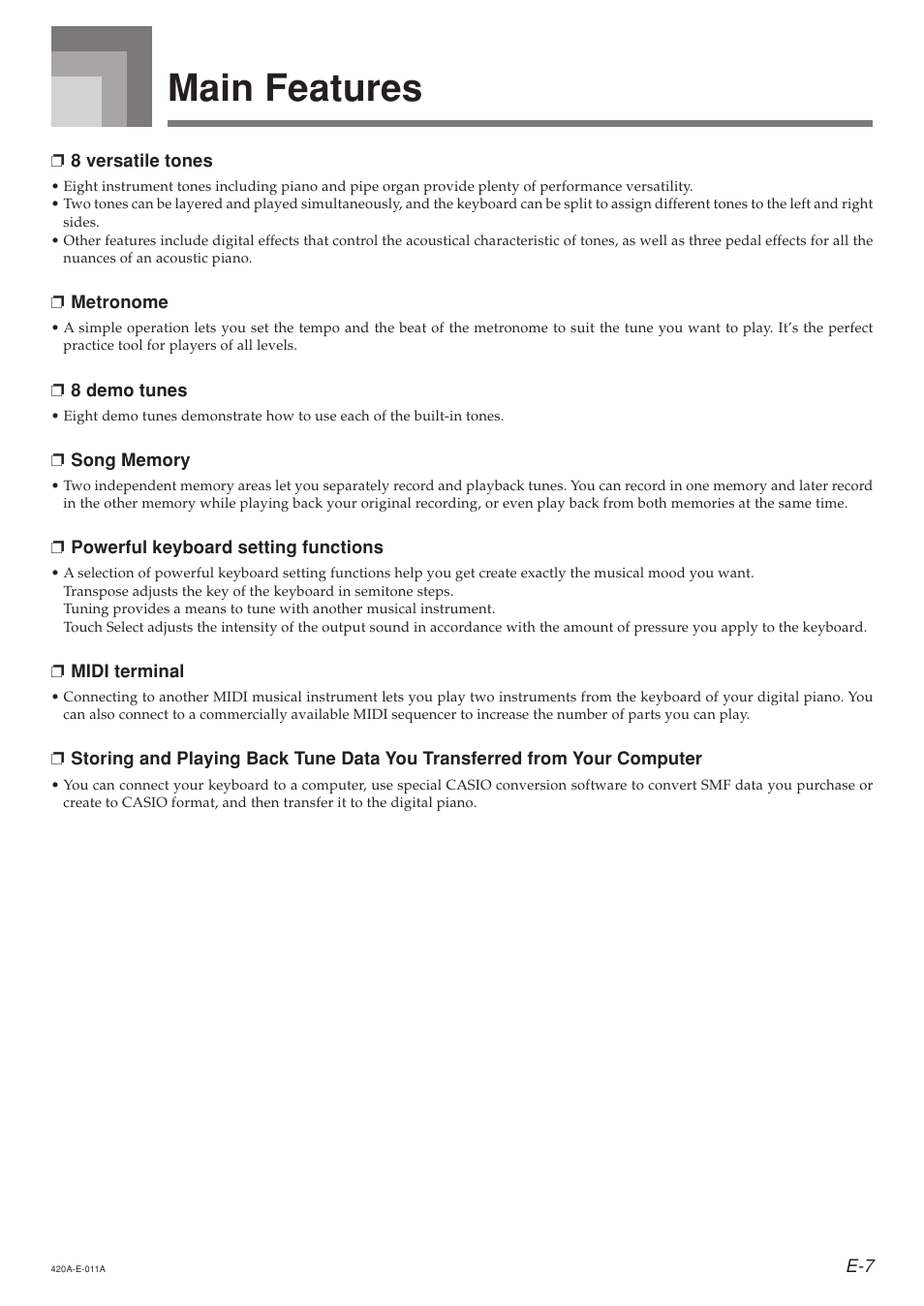 Main features | Casio AP-24 User Manual | Page 11 / 36