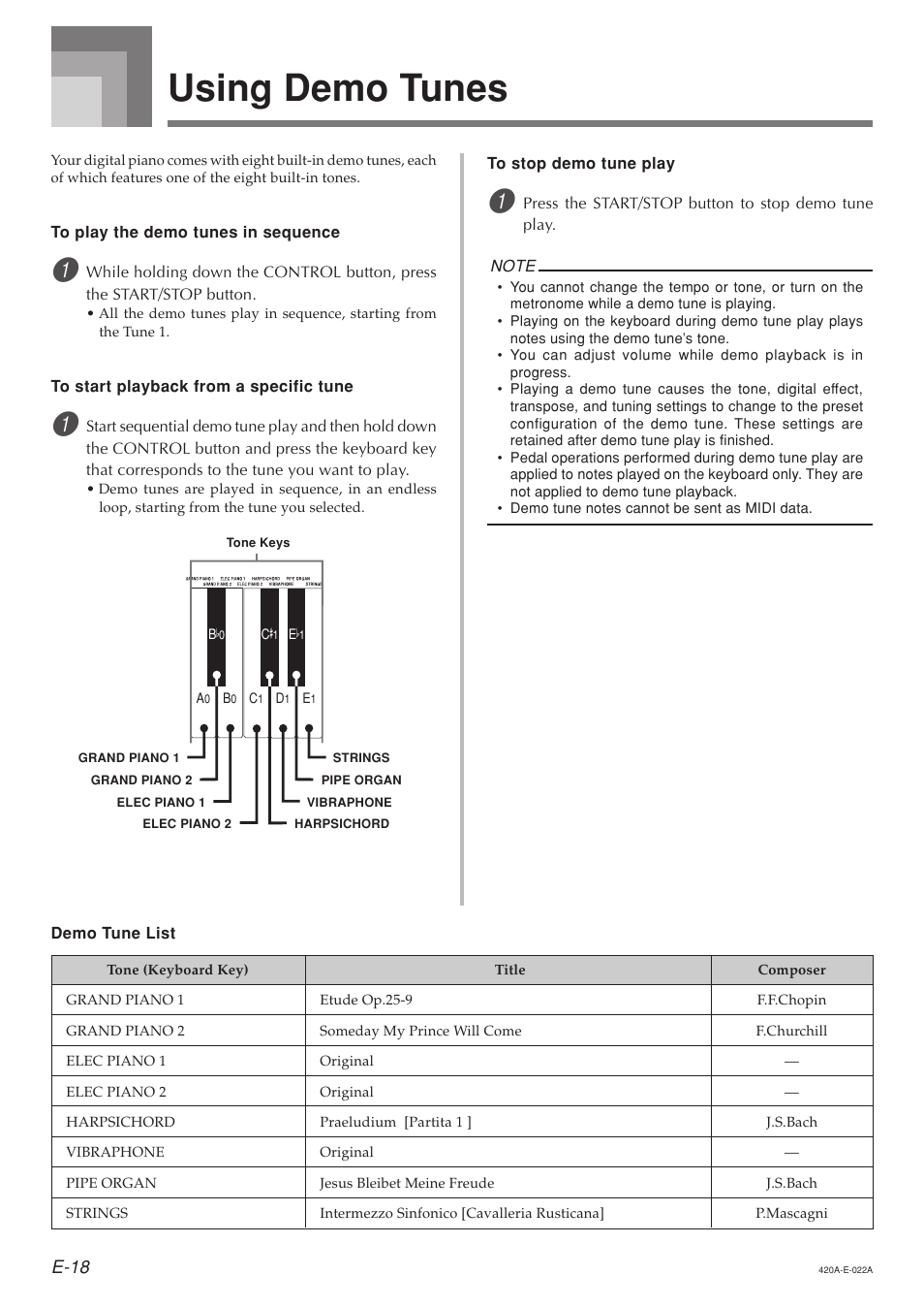 Using demo tunes | Casio AP-24 User Manual | Page 22 / 36
