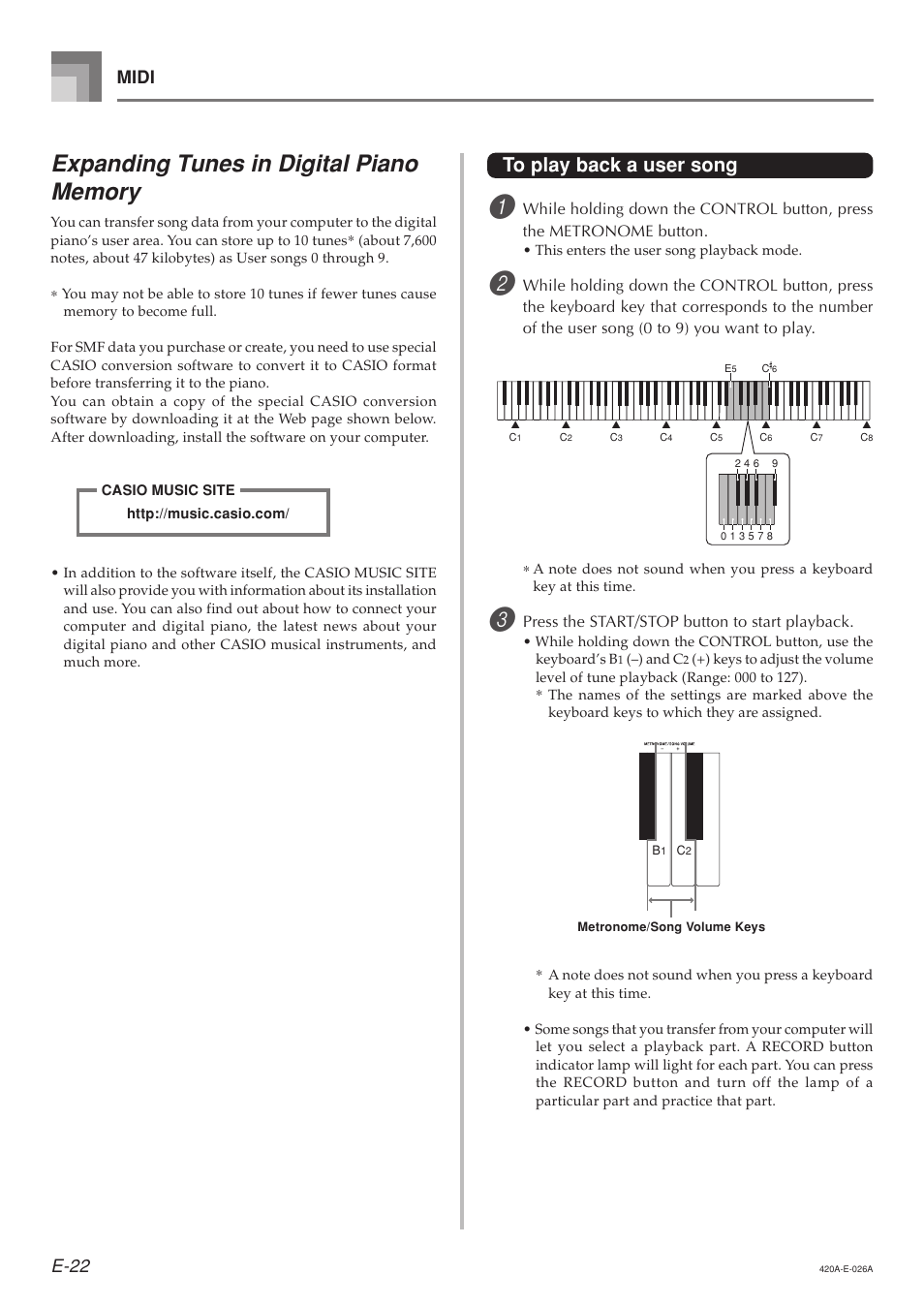 E-22, Midi | Casio AP-24 User Manual | Page 26 / 36