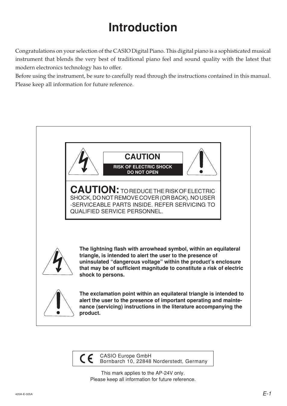 Introduction, Caution | Casio AP-24 User Manual | Page 5 / 36