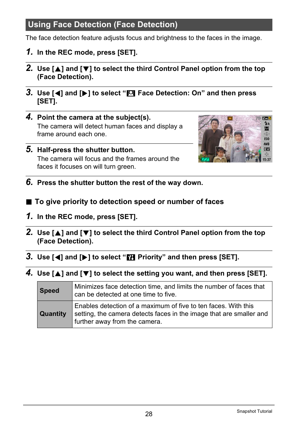 Using face detection (face detection) | Casio EXILIM K1190PCM1DMX User Manual | Page 28 / 139