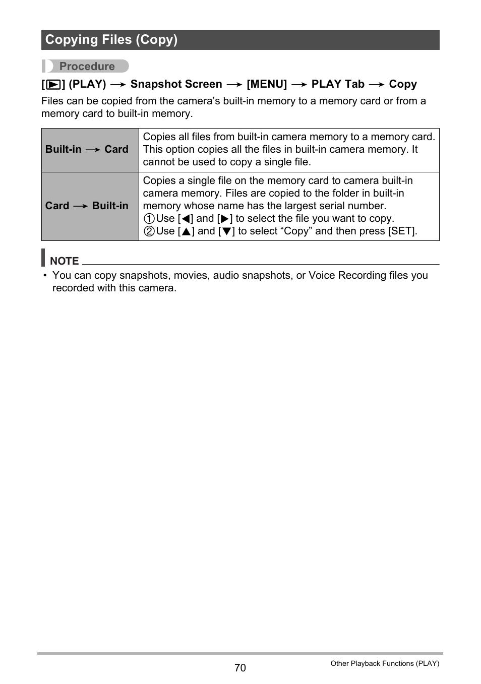 Copying files (copy) | Casio EXILIM K1190PCM1DMX User Manual | Page 70 / 139