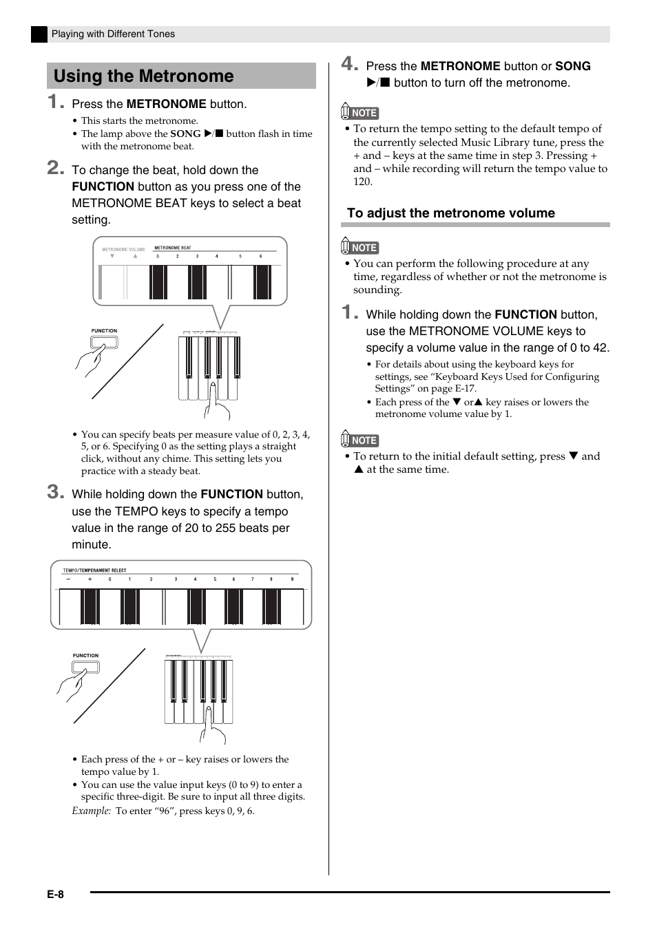Using the metronome | Casio AP420ES1B User Manual | Page 10 / 46