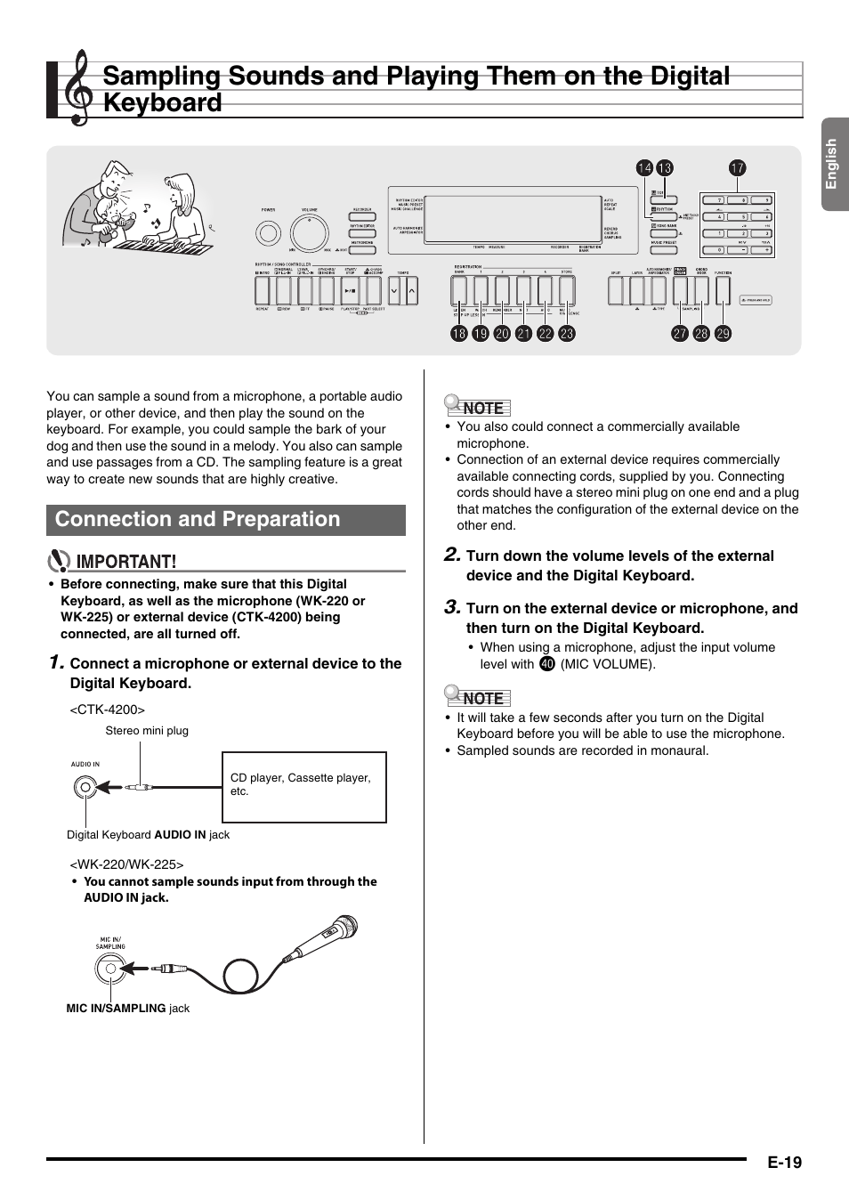 Connection and preparation | Casio WK225 User Manual | Page 21 / 77