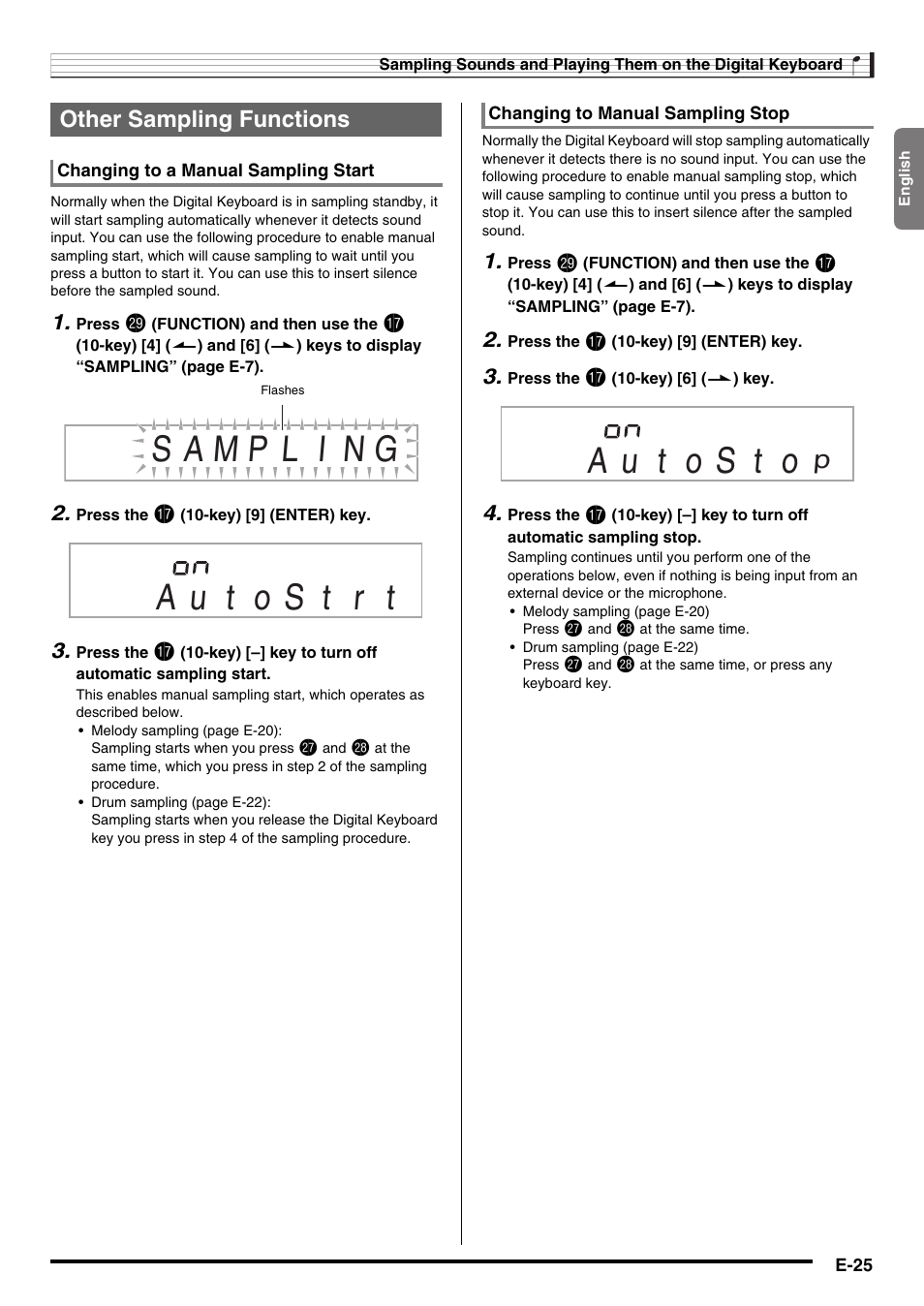 Other sampling functions | Casio WK225 User Manual | Page 27 / 77