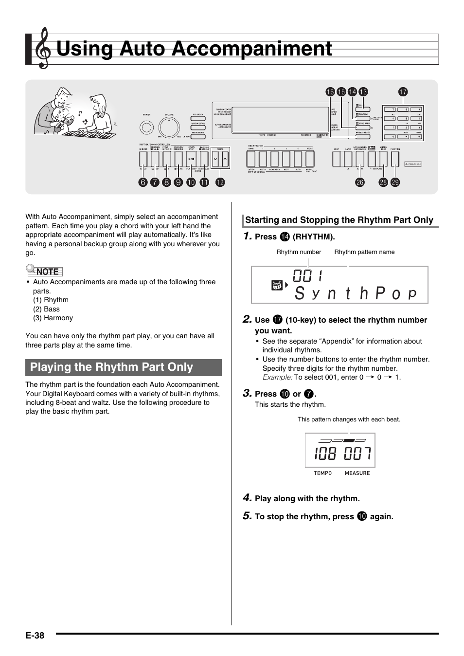 Using auto accompaniment | Casio WK225 User Manual | Page 40 / 77