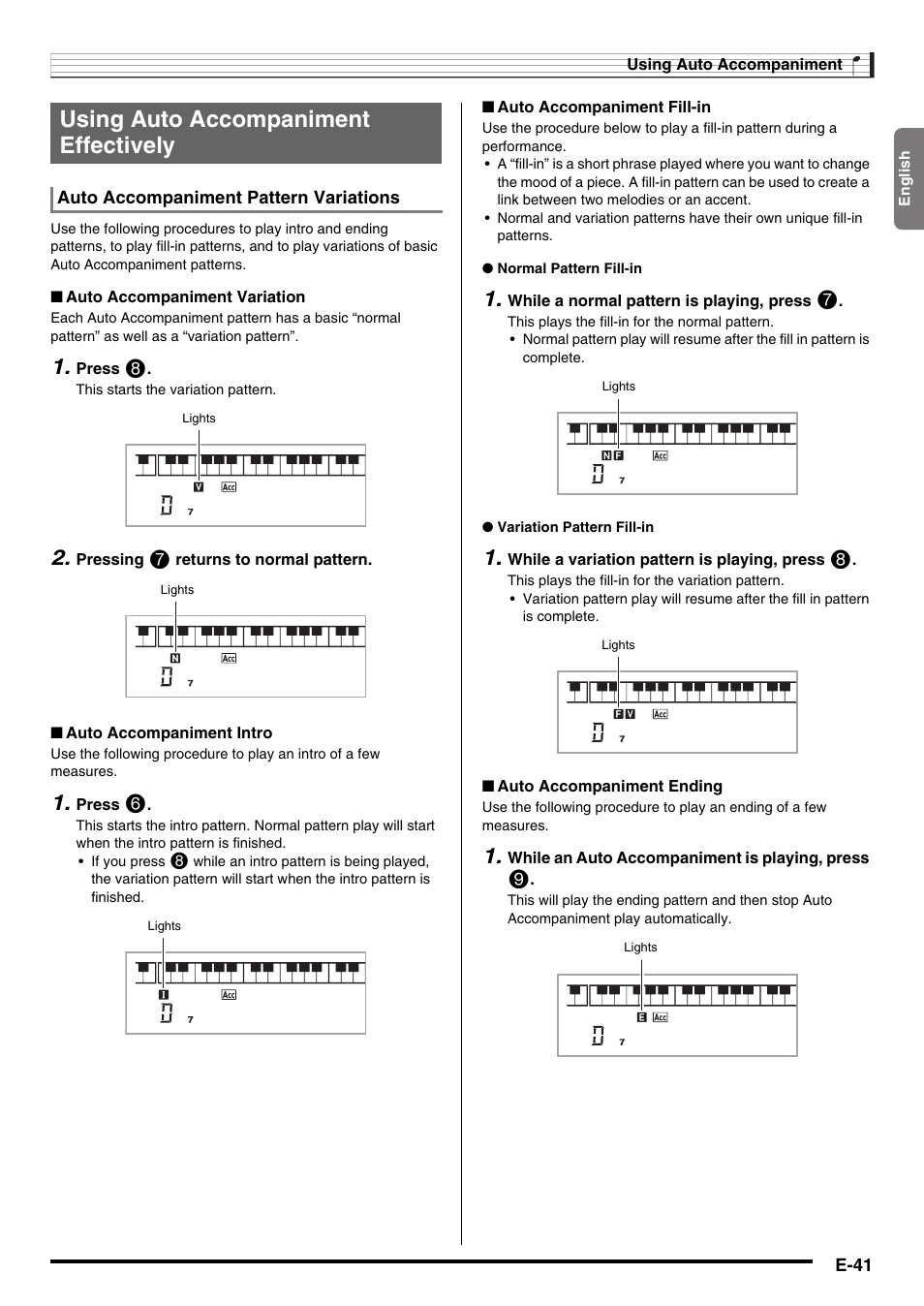Using auto accompaniment effectively | Casio WK225 User Manual | Page 43 / 77