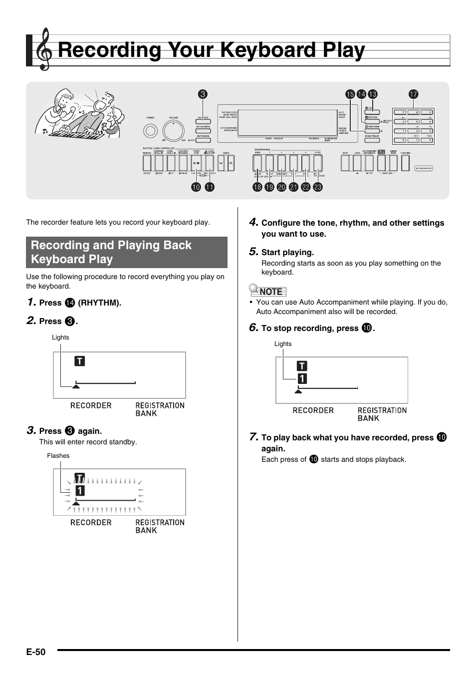 Recording your keyboard play | Casio WK225 User Manual | Page 52 / 77