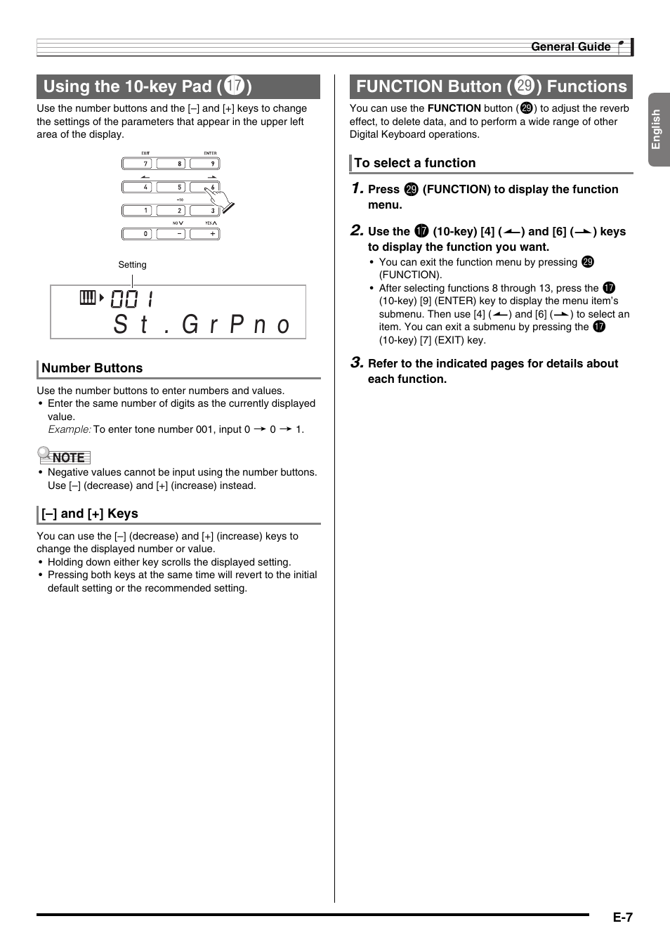 Using the 10-key pad, Function button, Functions | Casio WK225 User Manual | Page 9 / 77