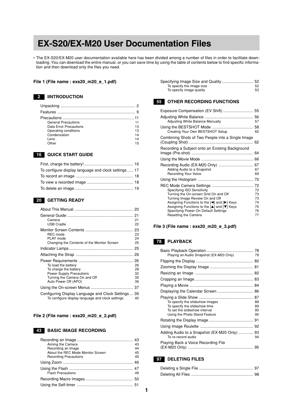 Casio EXILIM EX-M20 User Manual | 2 pages